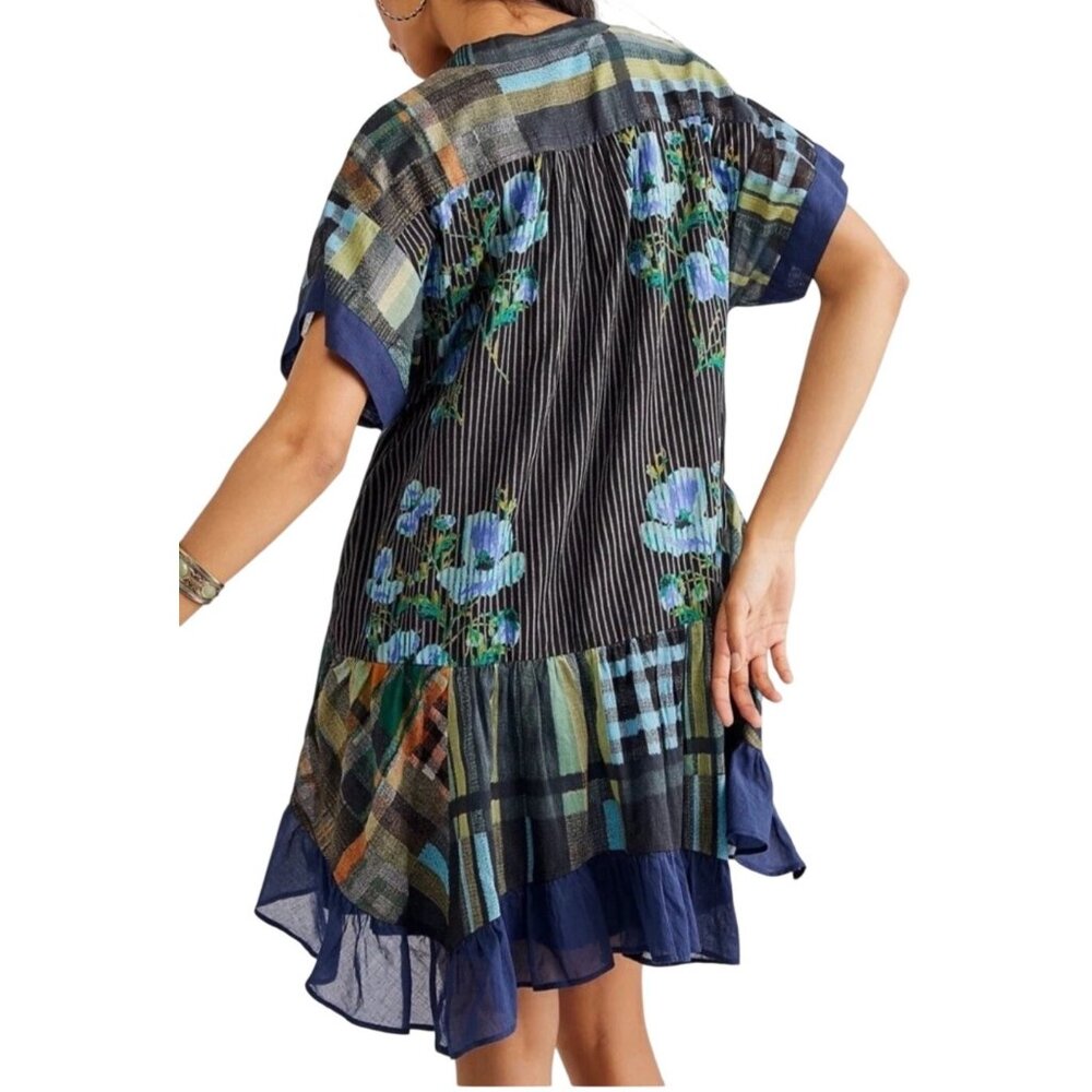 Free People Agnes Short Sleeve Ruffle V Neck Printed Floral Mini Dress .XS - Picture 3 of 10